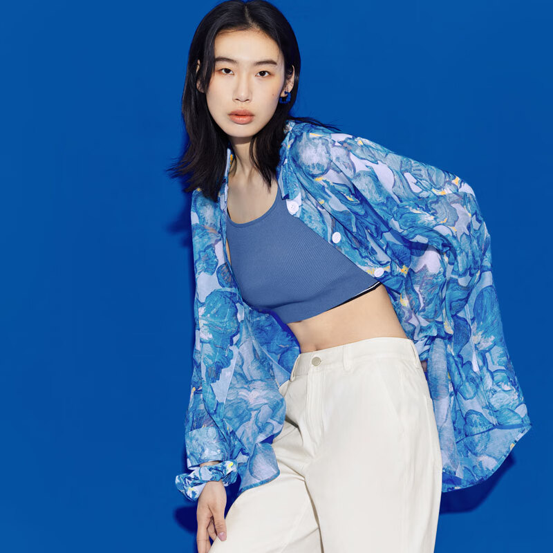 麥檬小女士印花襯衫4D5110731M 海藍(lán) XS