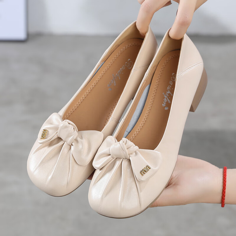 菲洛曼纯羊皮女鞋不累脚全羊皮平底单鞋春夏真皮软底妈妈鞋大码浅口