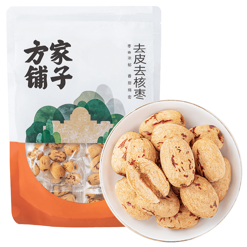 方家铺子去皮去核枣200g 7-8小袋新疆灰枣无核免洗脱皮红枣果干零食煲汤