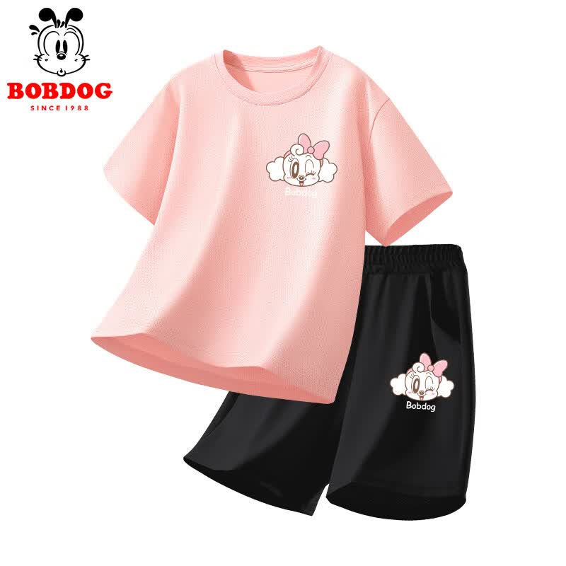 巴布豆女童速干衣套装2025夏季新款中大童网眼透气运动衣服潮流百搭 白 樱桃猫粉X+粉 樱桃猫粉X 130