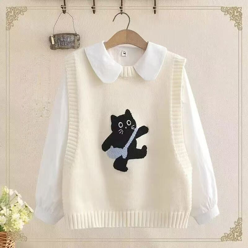 欧颖慕女童套装春季新款女大童马甲牛仔阔腿裤三件套初高中生春装衣服潮 【三件套】米白色马甲+衬衫+牛仔裤 165 （L）码 【建议105-120斤】