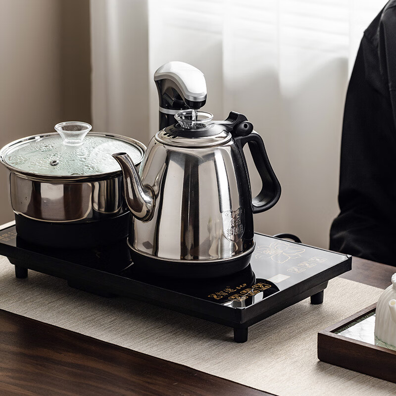 PJ全自动上水泡茶具套装茶台一体电磁炉功夫茶壶茶盘烧水壶客厅家 金底部上水不锈钢水壶一套