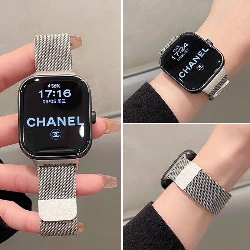适用苹果手表s10表带iwatchs9金属磁吸运动applewatch8夏 常规米兰磁吸金紫色 适用42mm表盘【1/2/3代】