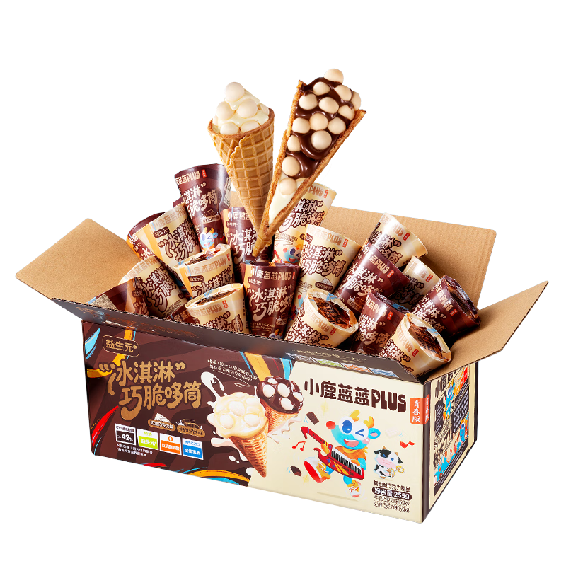 小鹿蓝蓝PLUS益生元“冰淇淋”巧脆哆筒儿童宝宝零食磨牙棒双拼口味255g