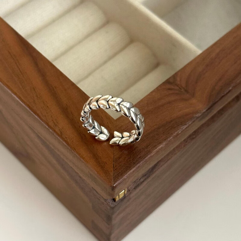通体S925纯银小众INS风麦穗复古女生简约感气质戒指独特直播 做旧工艺 开口可调节