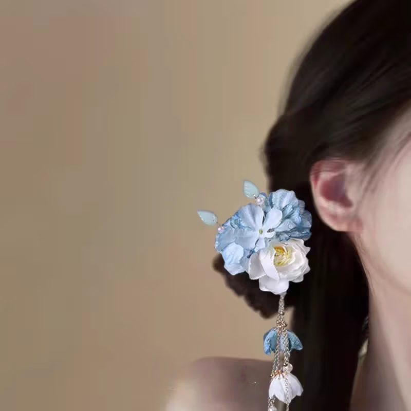 SNQP傣族頭飾頭花發(fā)飾兒童舞蹈表演配飾花朵影樓拍照民族風泰國仿真花 古風簪花流蘇發(fā)夾【1件】