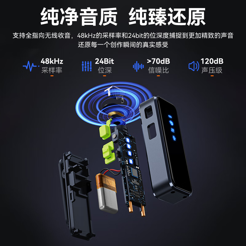 ZCJB无线领夹式麦克风主播声卡直播吃播录音户外专业降噪短视频小蜜蜂收音麦K歌无线话筒手机电脑相机 宝蓝绿一拖一【苹果安卓电脑通用】