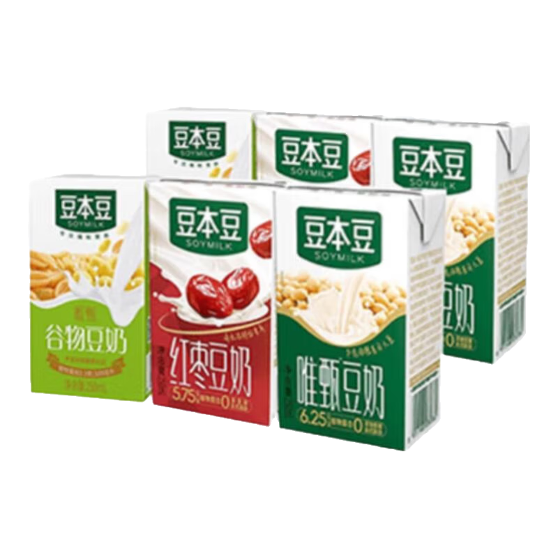 达利园豆本豆唯甄豆奶植物蛋白饮料250ml儿童营养学生早餐豆奶整箱送礼 原味+红枣+谷物【各4盒】