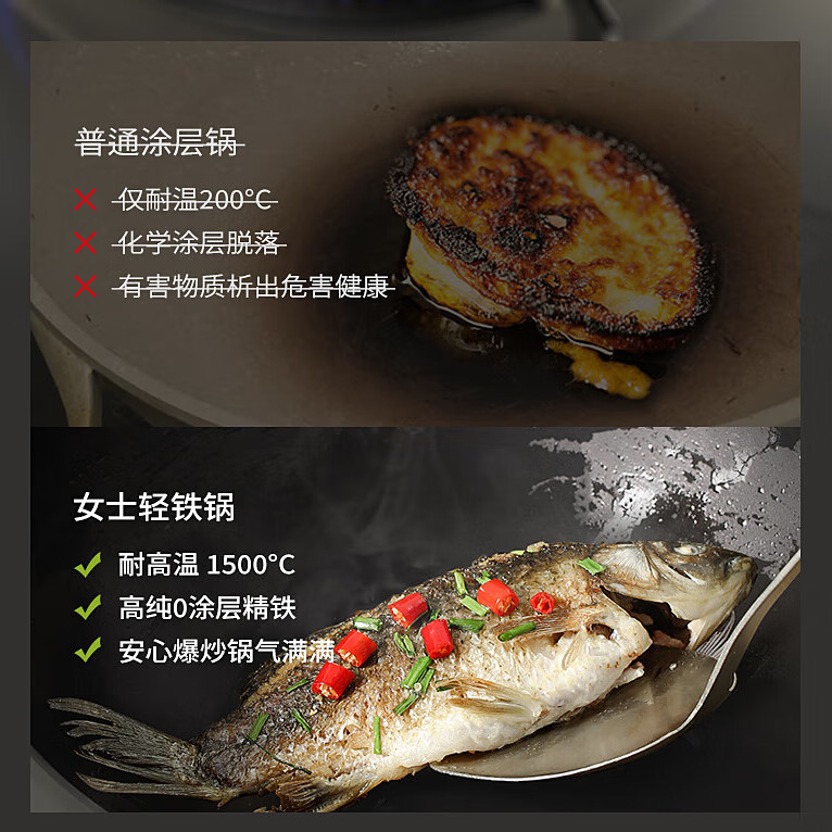 京严炒锅铁锅无涂层不粘炒菜锅家用精铁不沾平底锅具电磁炉燃气灶通用 【德系精工|十年质保】带盖 32cm 高纯精铁|一级不粘|四倍防锈