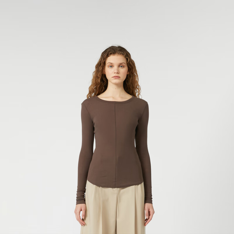 Weekend Max Mara 2025早秋新品女装棉质长袖T恤5946045106 褐色 M