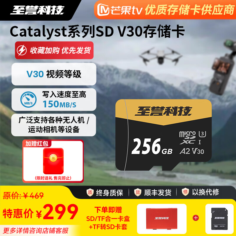 至誉科技Catalyst系列高速 TF卡 microSD V30 A2 大疆Pocket3内存卡 无人机运动相机内存卡 256GB（写速150MB/s）