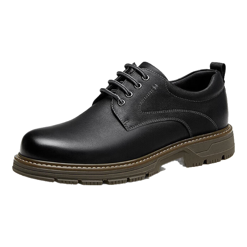 骆驼牌 男士休闲皮鞋磨砂牛皮厚底工装鞋中年爸爸 P13A201013 黑色 41