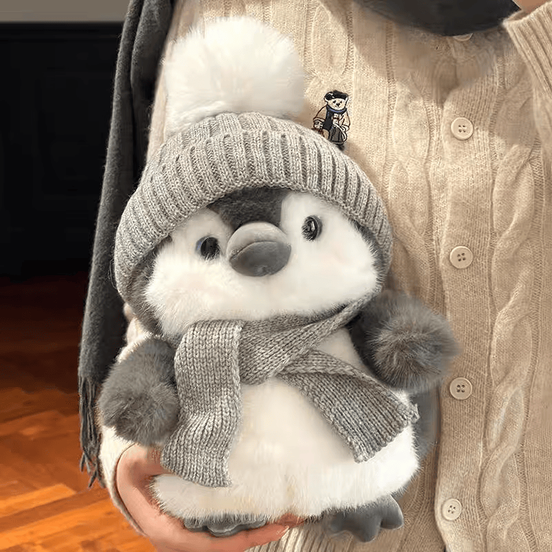 婴果小岛可爱小企鹅玩偶生日礼物毛绒玩具企鹅公仔520送女生睡觉抱枕娃娃 冬装小企鹅【灰色】 20厘米
