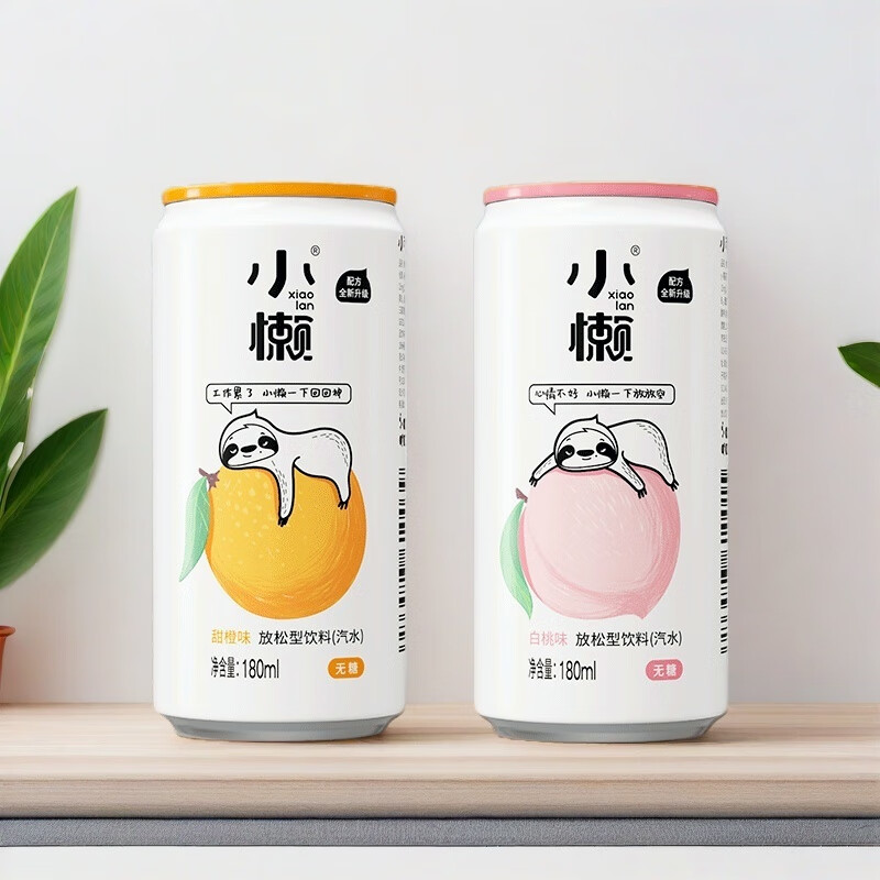 酷发小懒气泡水-夏日甜橙白桃零糖汽水新店新品饮料 甜橙味【】 小懒气泡水【180ml*6罐装】