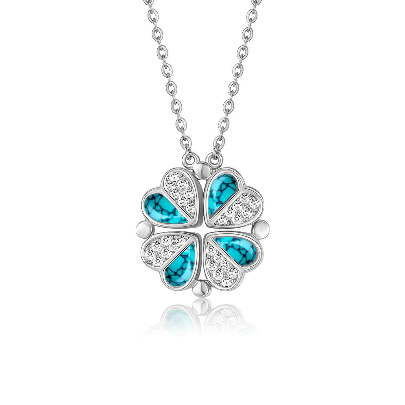 oivsy高端轻奢耳环纯银女气质高级感小众2025新款洋气正品9999四叶草 四叶草项链-绿松石