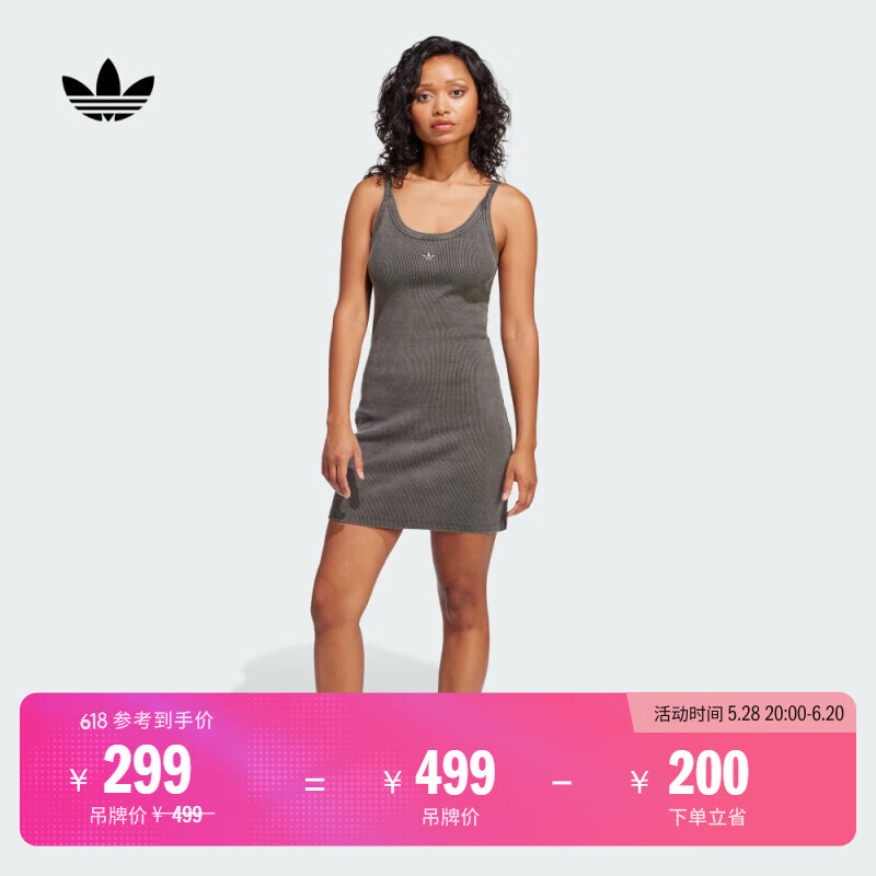 adidas经典运动无袖吊带连衣裙女装夏季新款阿迪达斯官方三叶草   碳灰   M