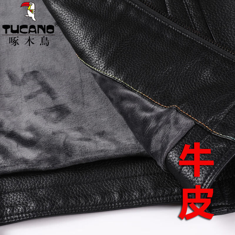 啄木鸟(TUCANO)头层牛皮真皮皮衣男秋冬新款立领皮夹克中年商务休闲爸爸装 棕色-立领【质保五年】 薄款 L 175建议115-130斤