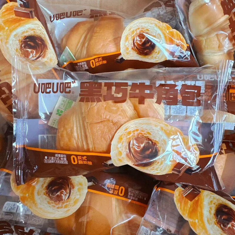 U吧U吧0反式脂肪酸巧克力味夹心面包早餐代餐休闲零食 U吧U吧黑巧牛角包(非真空包装) 500g