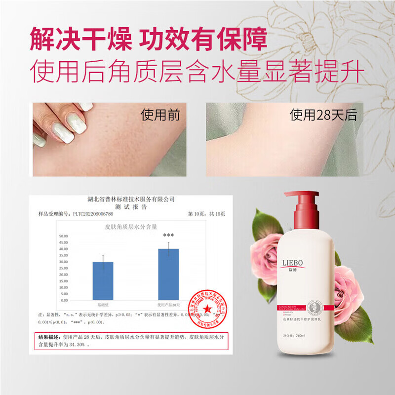 裂博山茶籽油身体乳男女四季通用保湿乳液修复皮肤干燥改善暗沉润肤乳 裂博山茶籽油抗干修护身体乳260g