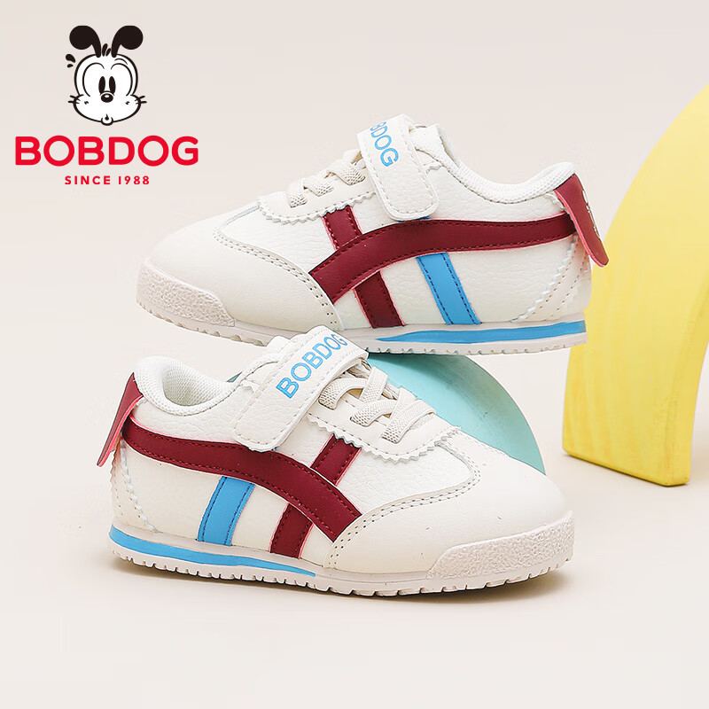巴布豆童鞋秋季男宝宝儿童学步鞋软底轻便2025新款女童机能鞋 米/酒红 26 适合脚长15.3cm