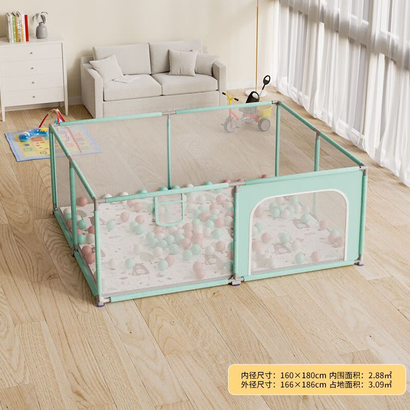 迪士尼（DISNEY）小孩玩耍地墊寶寶游戲圍欄室內(nèi)家用嬰兒童爬行墊學(xué)步安全防護(hù)欄 單圍欄(升級(jí)易拆裝)+手拉環(huán)2個(gè)萊茵綠(160*1