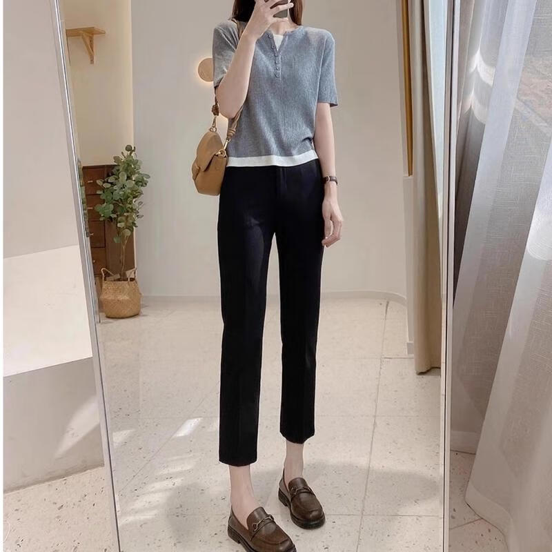 GIOIO筷子腿休闲烟管裤女2025秋冬新款高腰显瘦修饰腿型直筒小脚西装裤 九分裤 ( 身高155-160) 加绒 L (建议体重105-114斤)