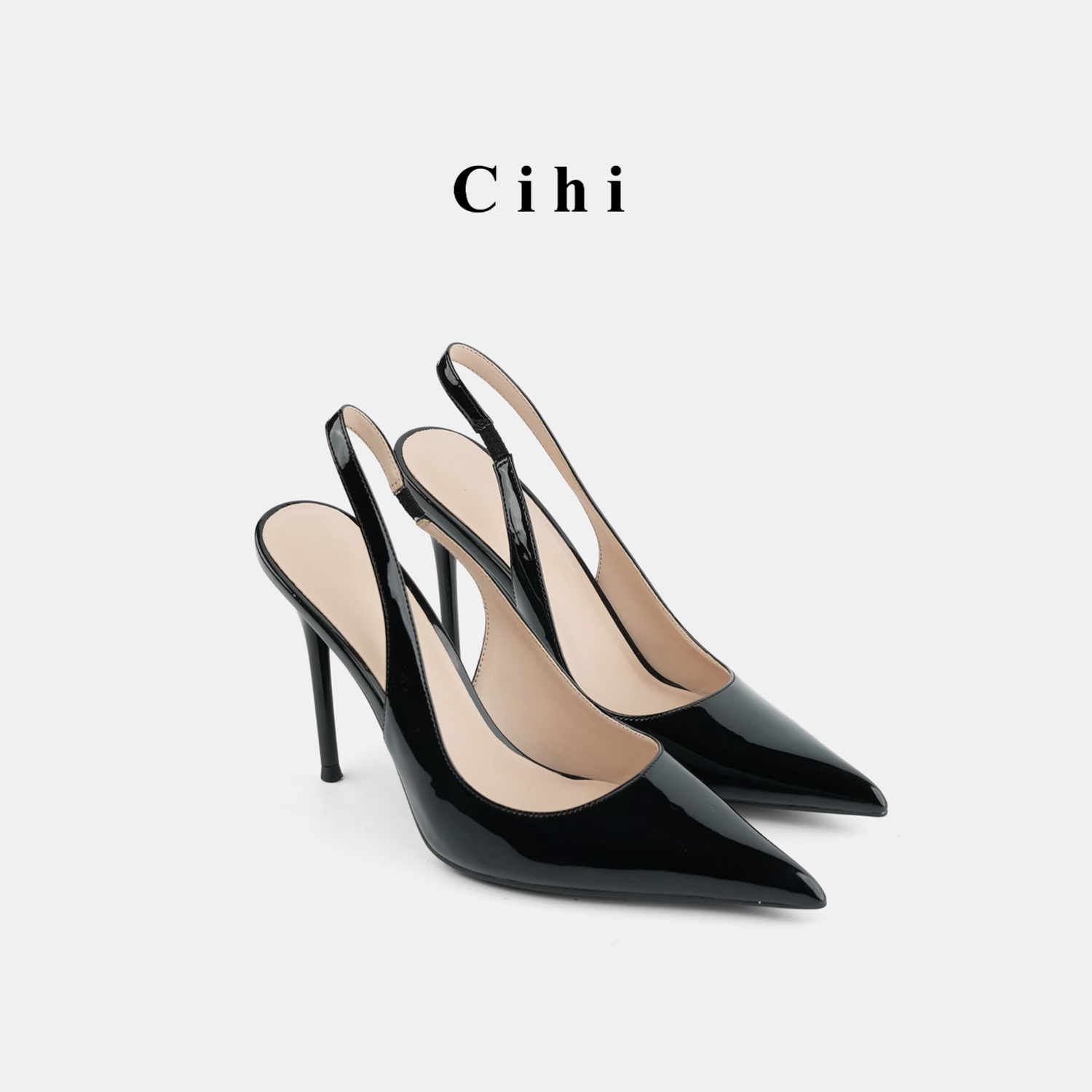 CIHI女鞋长期主义设计师单品 一字带尖头亮面浅口手工高跟鞋 琉璃苔绿 Glazed Moss Green 8.5cm 40