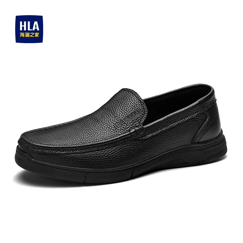 海澜之家男鞋2025新款豆豆鞋男商务休闲皮鞋真皮透气爸爸鞋一脚蹬驾车鞋男 黑色 40