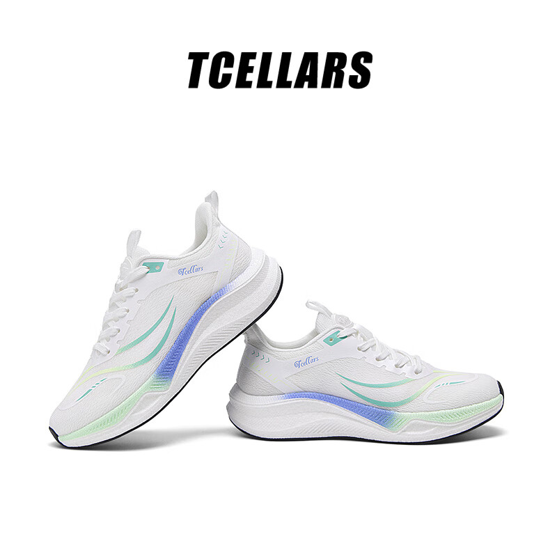 Tcellars跑步鞋男鞋夏季新款学生运动鞋子轻质回弹透气跑鞋舒适百搭休闲鞋 白月蓝 42