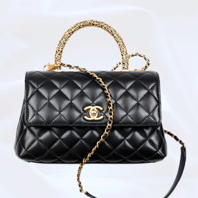 香奈儿(chanel)2023新款女包经典黑色小牛皮菱格纹翻盖休闲单肩斜挎