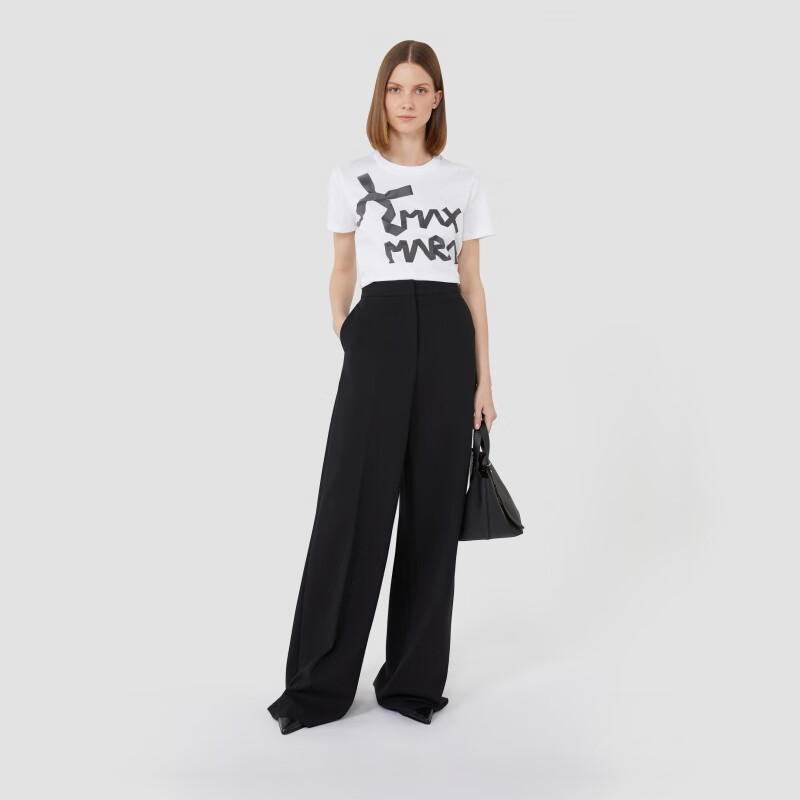 MaxMara 2025早秋新品女装棉质短袖圆领T恤1946065106 灰色印花 M