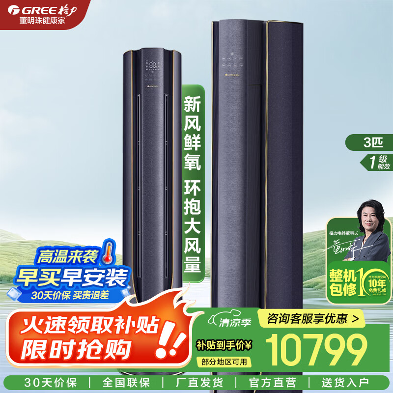 格力（GREE）空调云舒氧柜机3P匹新风立体式新一级能效巨省电家用客厅变频冷暖节能国家政府补贴20%以旧换新 3匹 一级