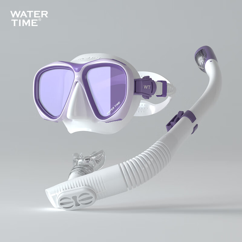 WATERTIME潛水面罩浮潛三寶防霧潛水鏡防嗆水呼吸管套裝可做 REVO輕鍍膜_拉斐紫套裝三排水呼