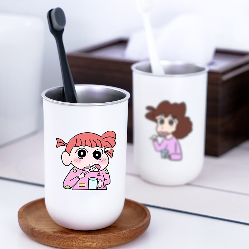 不锈钢漱口杯蜡笔小新情侣抗菌牙刷杯一家三口四口儿童刷牙杯牙缸 新爸+新妈+小新【三口之家】