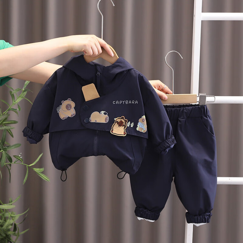 G.duck小黄鸭男童套装春秋季25新款0-4岁男宝宝衣服婴幼儿童冲锋衣外套 米色 90 建议宝宝10-12公斤 24-36个月