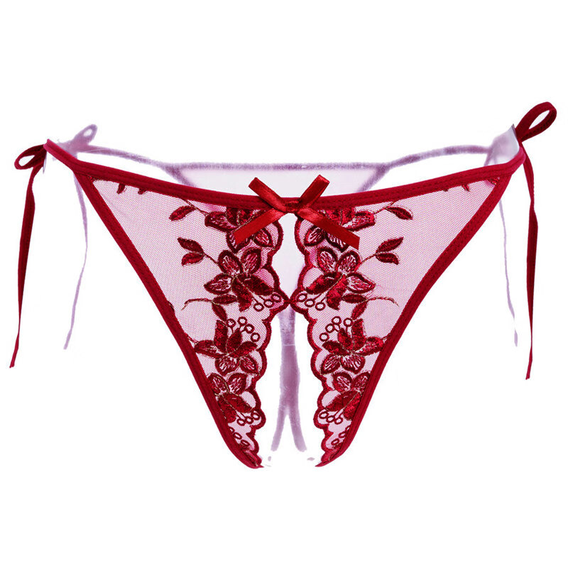 入裤头火辣透明诱惑丁字裤性感蕾丝激情t裤男女房事 酒红色 带开裆裤
