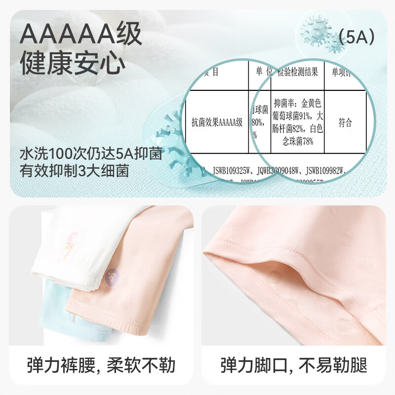 久岁伴儿童内裤男女童平角裤薄款中大童学生透气抑菌高弹三角短裤3条装 【小清新】女童/平角/405025/ 3条 170 身高160-172体重105-120斤