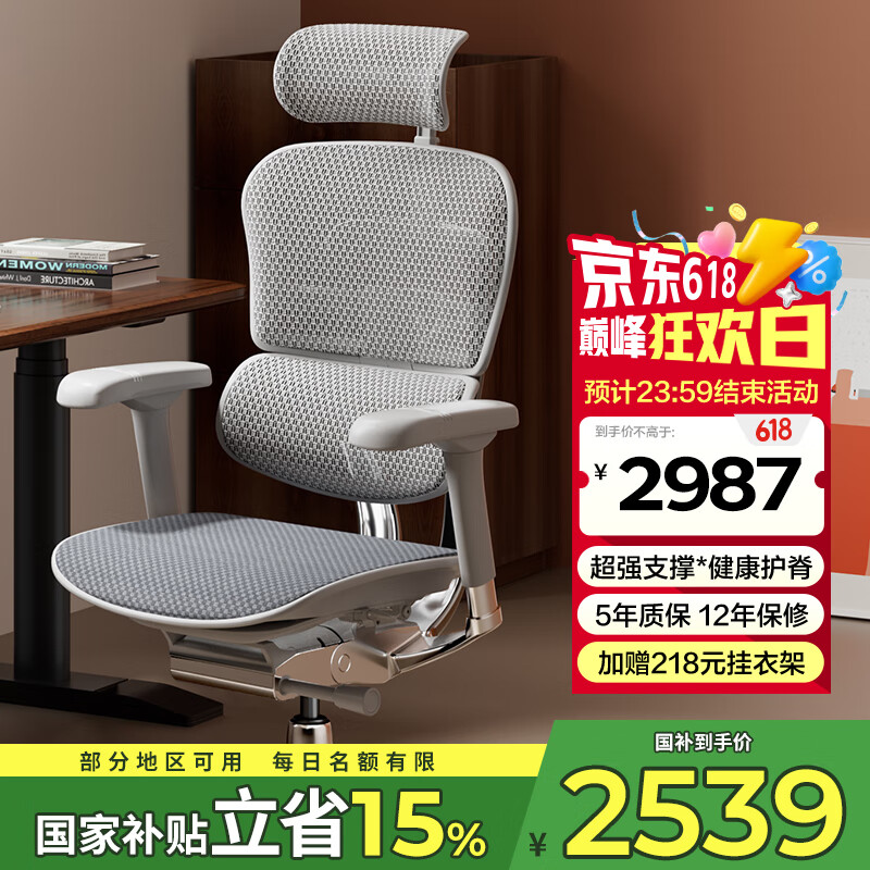 Ergonor保友金豪e 2代高端人体工学椅 电脑椅子 办公椅家用电竞椅老板椅 银白美国网(云感科技座垫) 整椅发货 送货上门