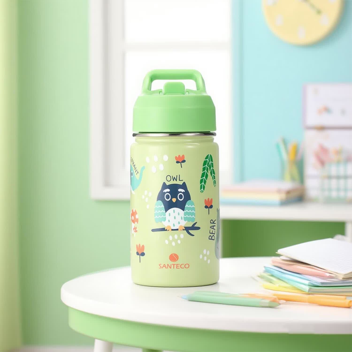 圣迪谷儿童保温杯不锈钢直饮吸管水杯子幼儿园学生宝宝双饮水壶猫头鹰