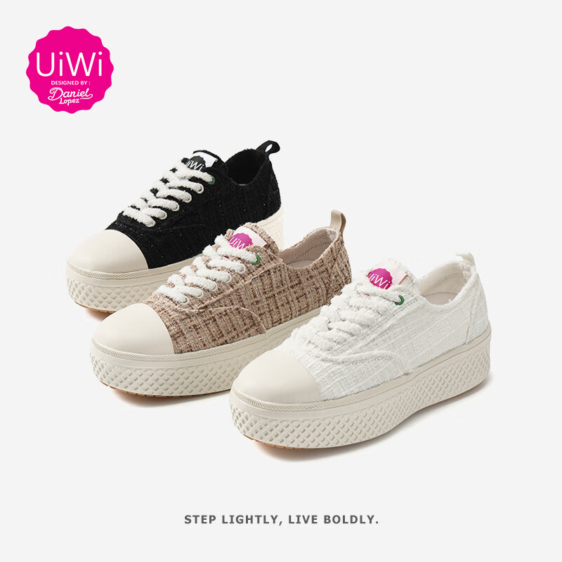 UIWI 西班牙品牌小香风板鞋女新款透气高颜值厚底休闲鞋轻奢增高女鞋 小香风黑U875 40 （请拍大一码）