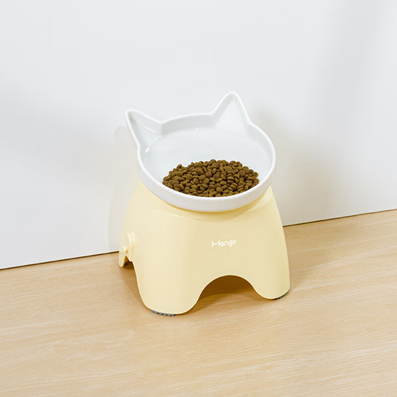 Mango蛮果宠物护颈陶瓷猫碗高脚斜口防打翻狗碗食盆 【蛮果黄】护颈陶瓷碗1个装 可无限拼接使用