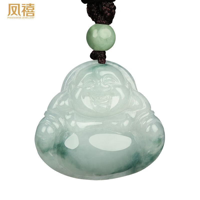 鳳禧(Phoenisess)飄花翡翠吊墜A貨玉佛吊墜女佛公緬甸玉吊墜彌勒佛掛墜玉項(xiàng)鏈 飄花大肚佛