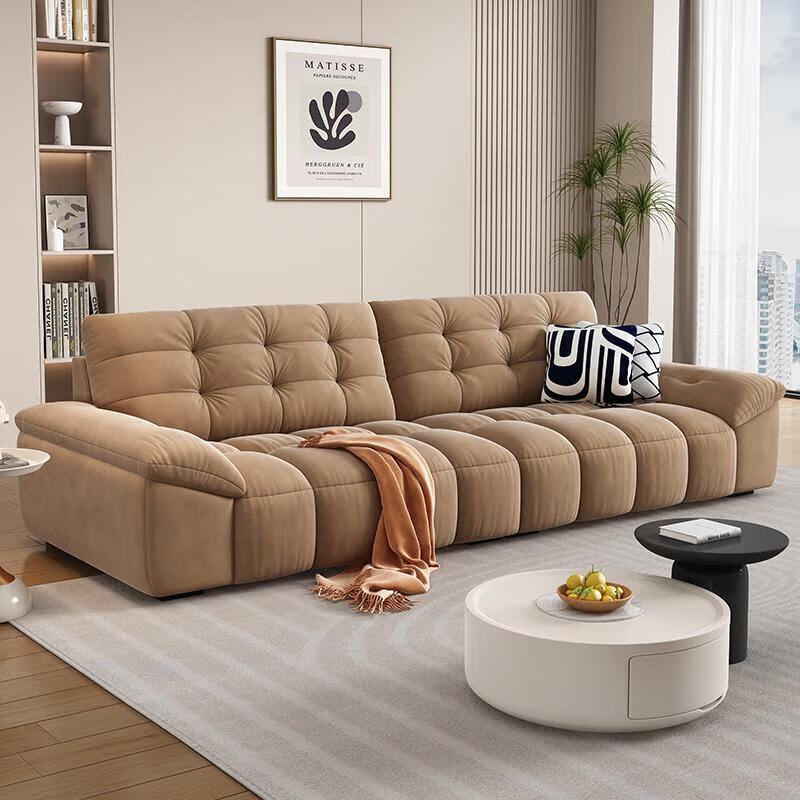 安森威沙发客厅现代简约猫抓绒沙发大小户型棉花糖泡芙直排布艺沙发 一号色(猫抓绒+海绵标准版) 直排三人位(2.1米)