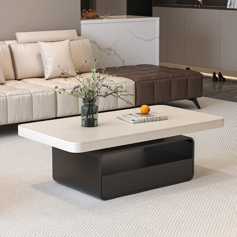 杉臻茶几客厅轻奢高级感2026新款高端大气岩板茶几小户型家用现代简约 米白架米白色边框130纯白岩板