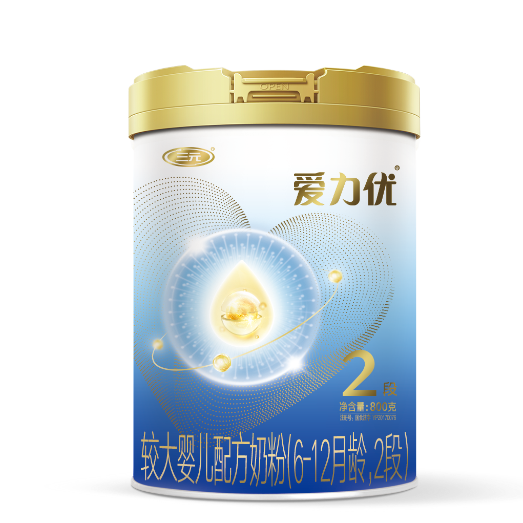 三元 A2奶源 愛(ài)力優(yōu)至臻較大嬰兒配方奶粉2段(6-12個(gè)月)800g/罐
