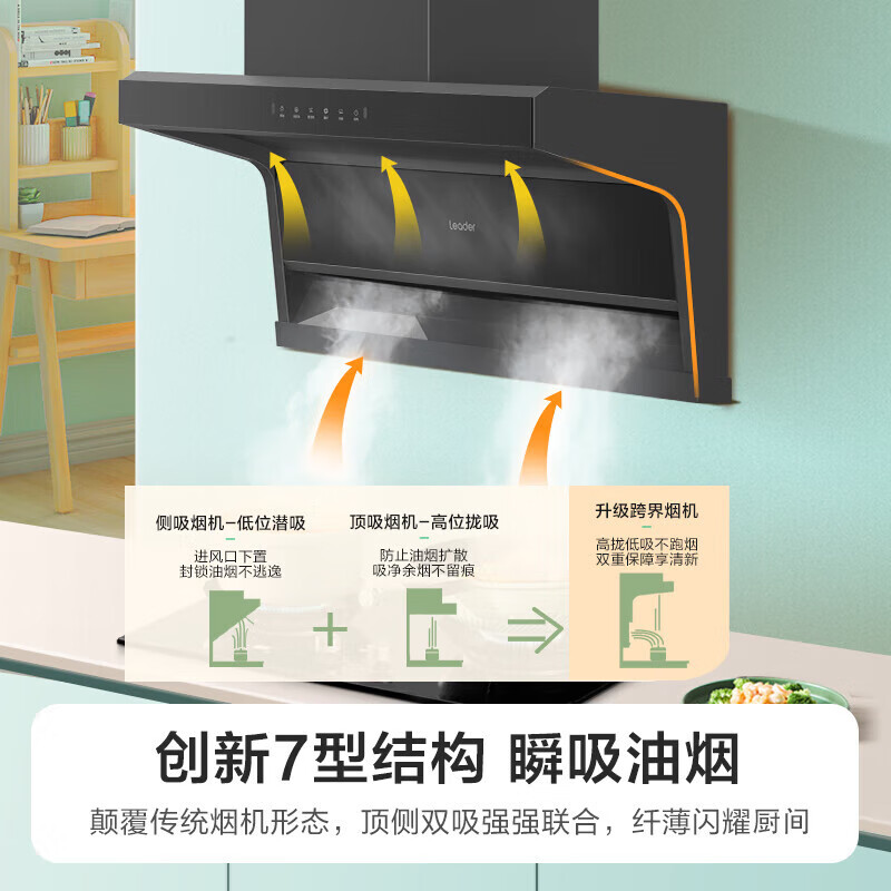 统帅（Leader）海尔智家出品【国补立减20%】抽油烟机懒人系列超薄平嵌顶侧双吸油烟机家用大吸力挥手智控自清洁 【24风量单烟机】1000风压+AI变频巡航