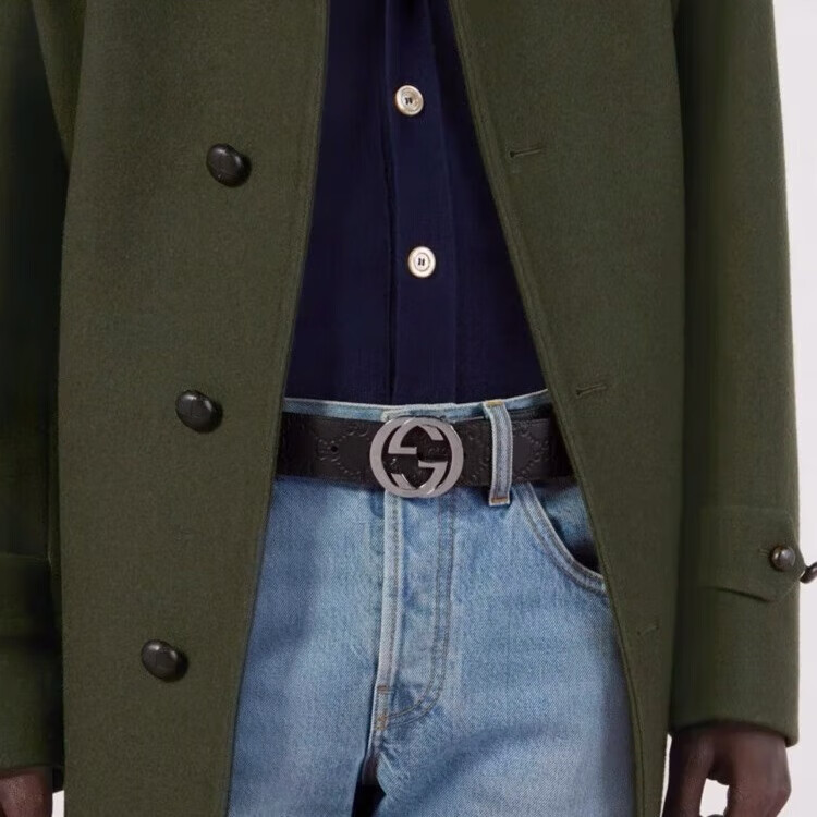 GUCCI 新款 古驰男皮带奢侈品 腰带 3.7厘米 G搭扣 双面 礼物礼盒 黑色 100