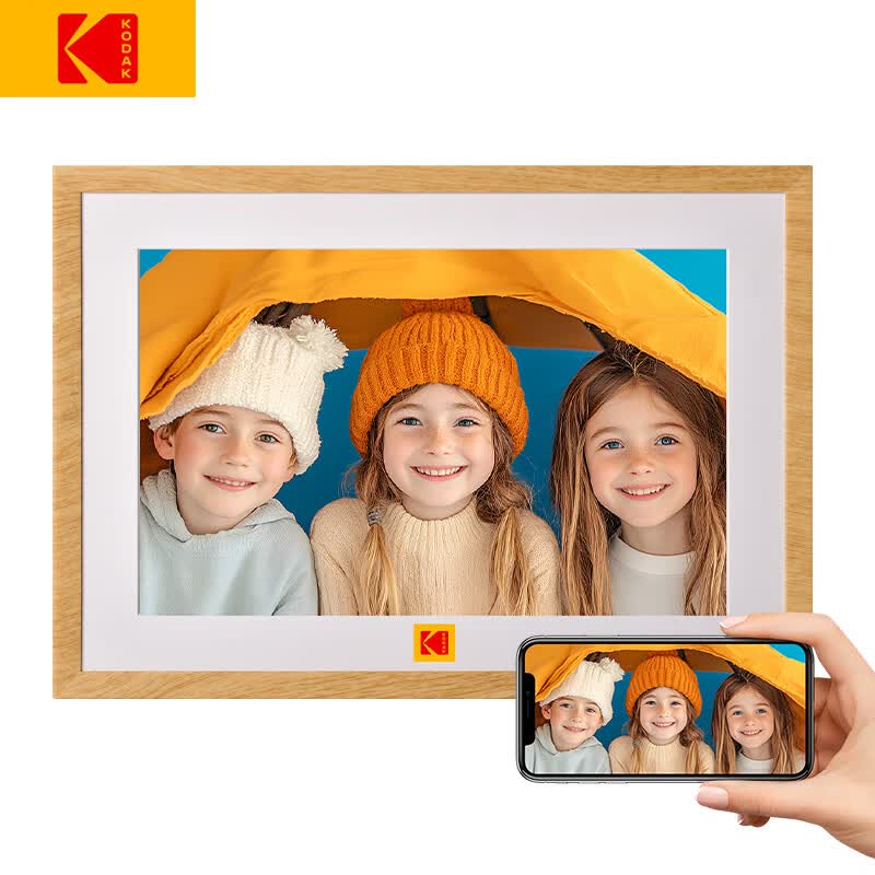 KODAK1005P 数码相框10.1英寸高清电子相册触摸屏智能照片视频播放器可充电挂墙桌面摆台结婚礼物推荐 木纹色