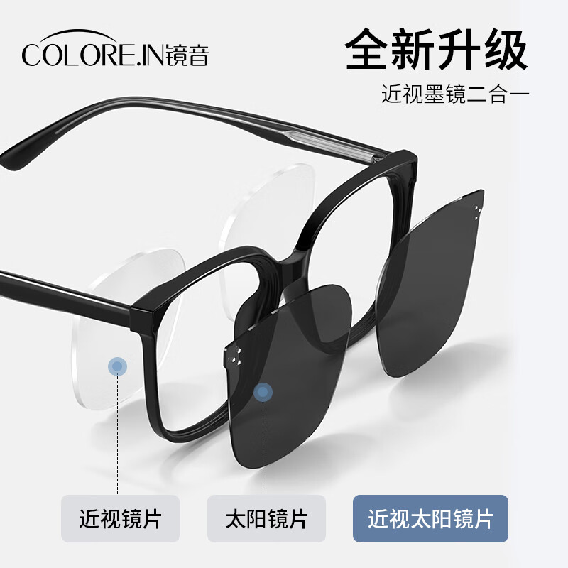 蔡司（ZEISS）镜片可选近视墨镜女款可配度数偏光镜高级感显脸小防晒开车太阳镜 223432-COLORE.IN黑框偏光灰-升级板材 双眼300度【1.60超薄COLORE.IN镜片】