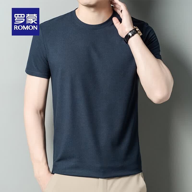 罗蒙(ROMON)华夫格短袖t恤男圆领夏季新款中青年时尚休闲冰丝凉感T恤衫上衣 夜兰 XL 175 (适合120-140斤)